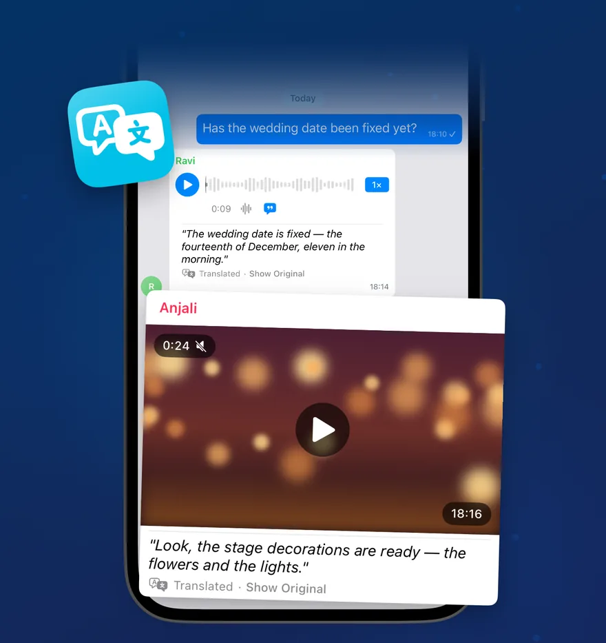 A video in a chat transcribed, then its transcript translated