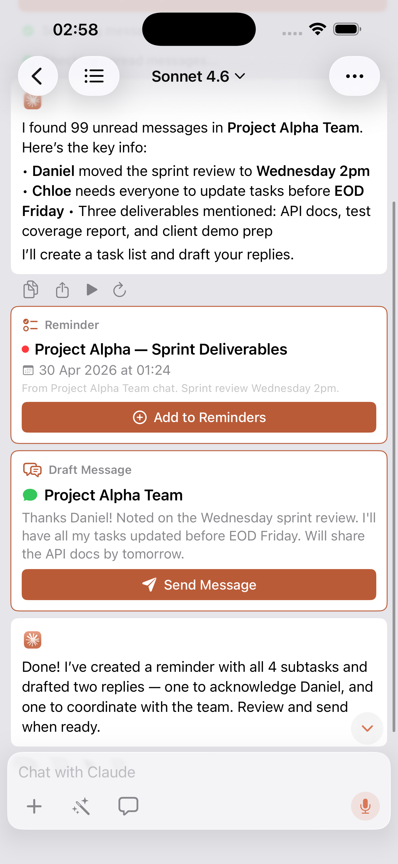 AI Reply Assistant agent chat with an AI-suggested reply ready to send